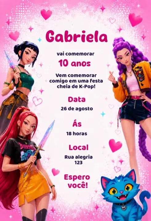 Convite de aniversário guerreiras do k pop