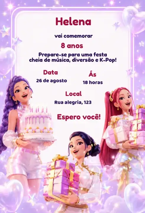 Convite de aniversário guerreiras do k pop editável