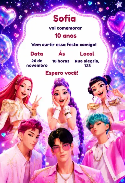 Convite de aniversário guerreiras do k pop editável