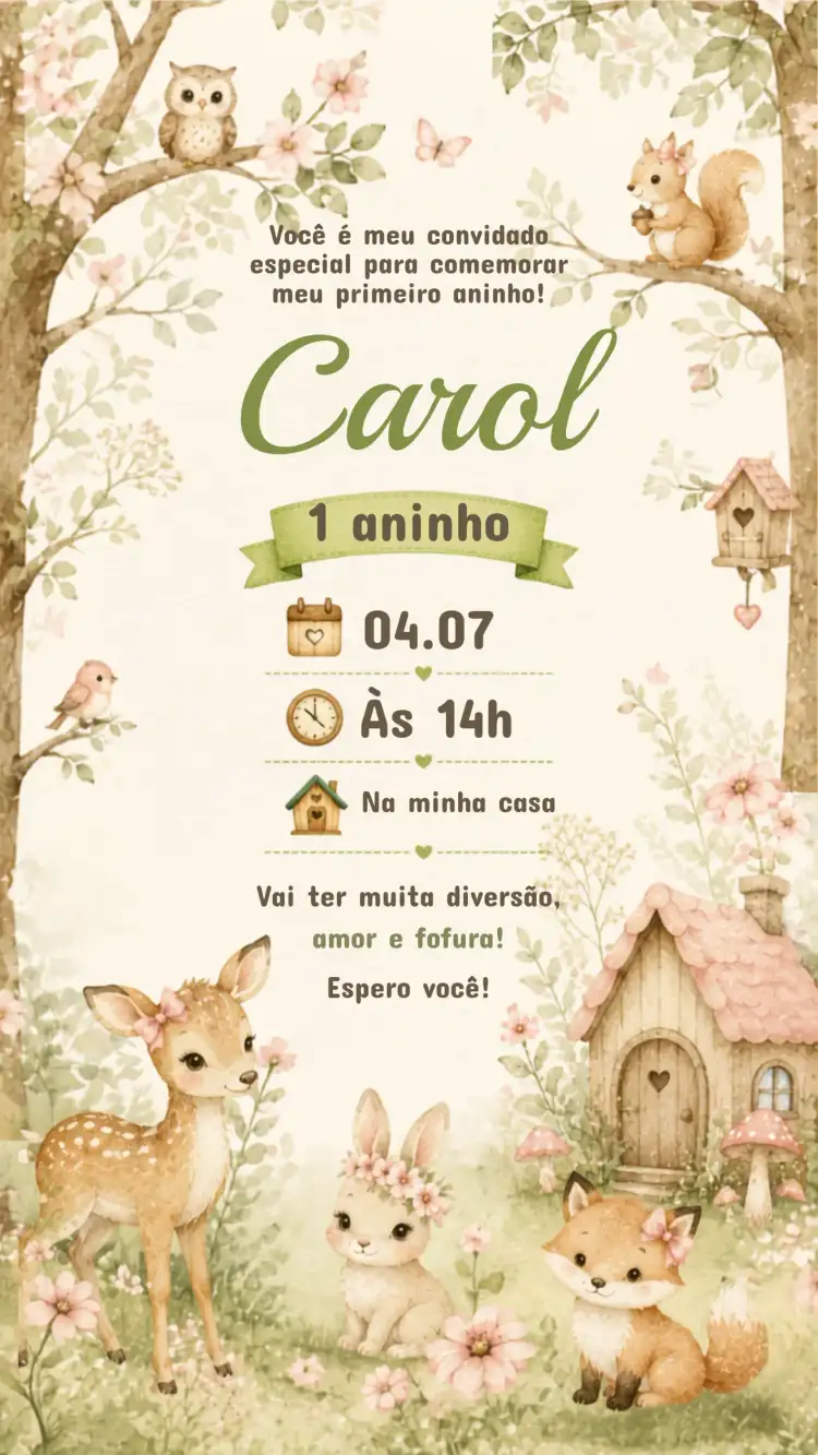 Convite de Aniversário Infantil Bosque Encantado
