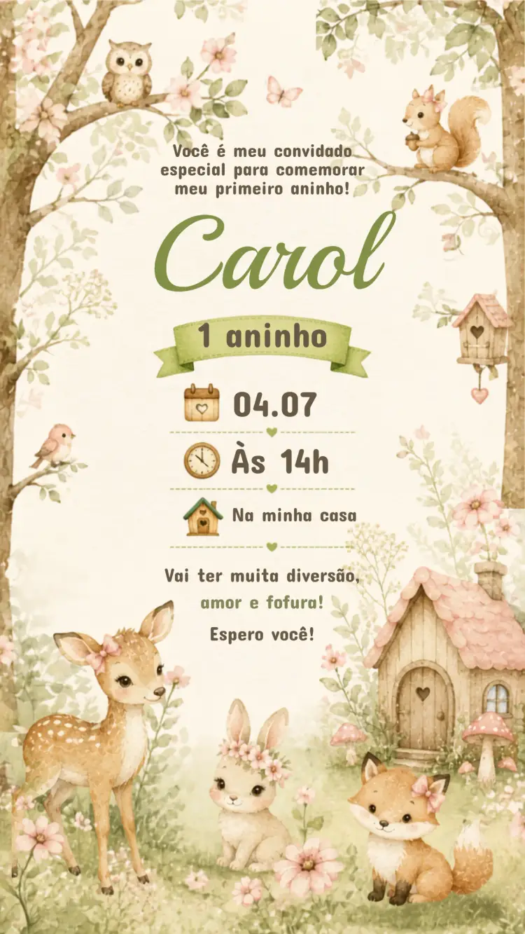 Convite de Aniversário Infantil Bosque Encantado