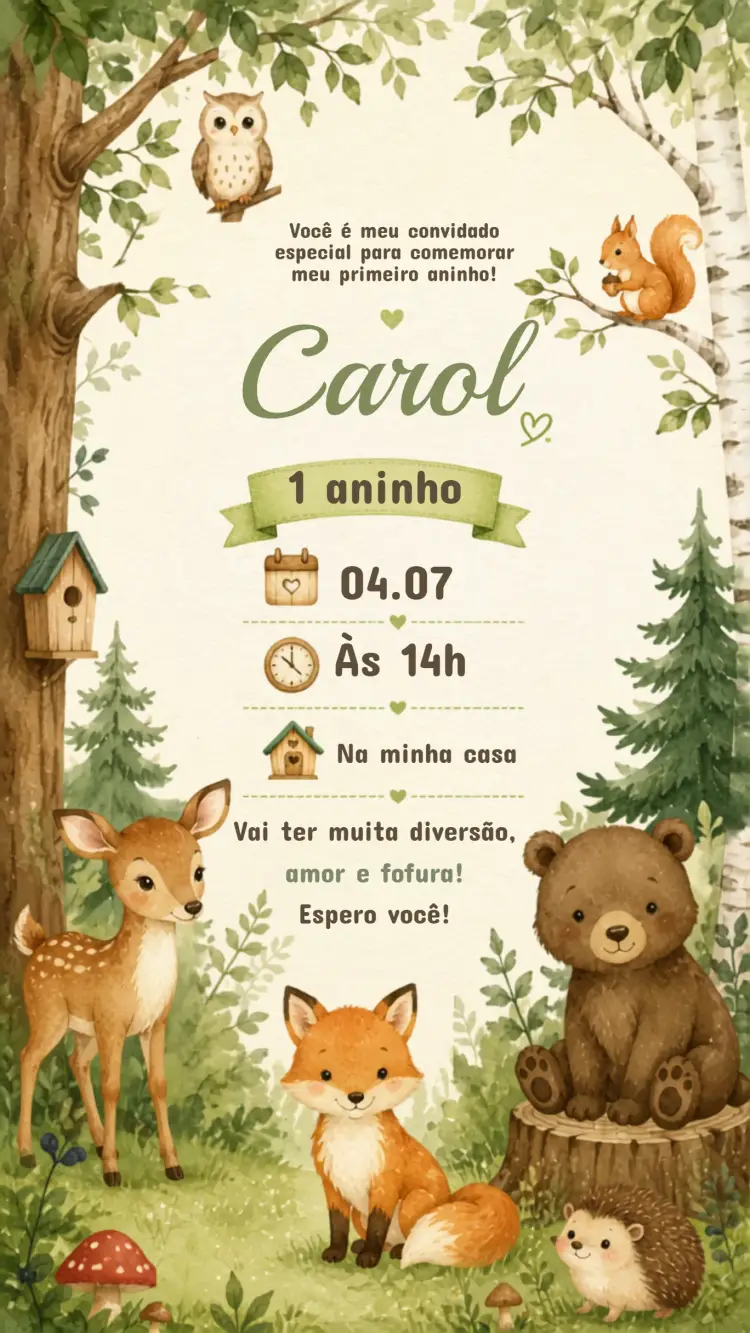 Convite de Aniversário Infantil Bosque Encantado