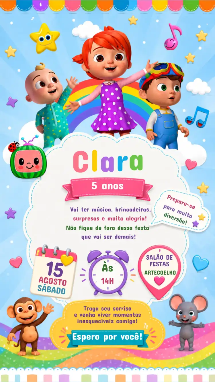 Convite de Aniversário Infantil COCOMELON