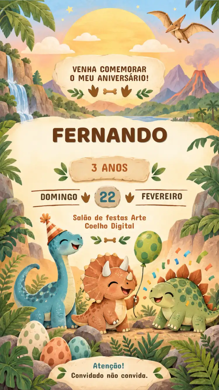Convite de Aniversário Infantil Dinossauro