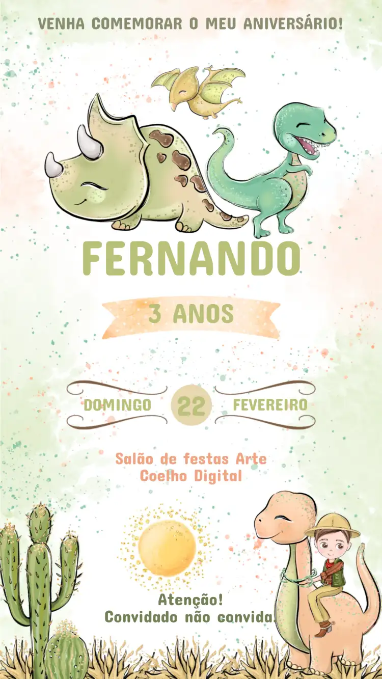 Convite de Aniversário Infantil Dinossauro