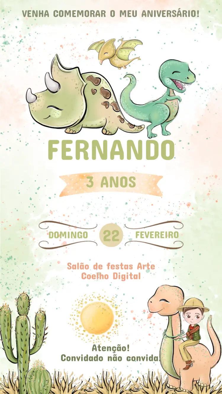 Convite de Aniversário Infantil Dinossauro