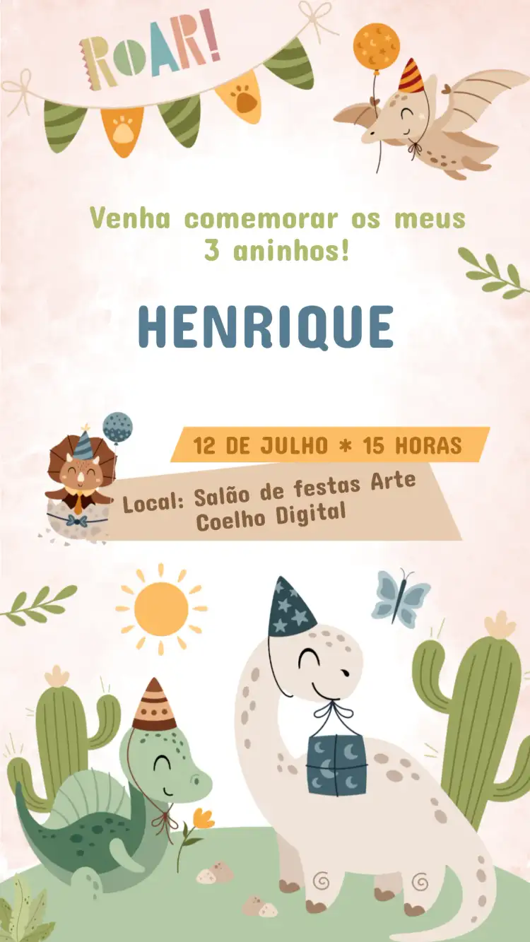 Convite de Aniversário Infantil Dinossauro