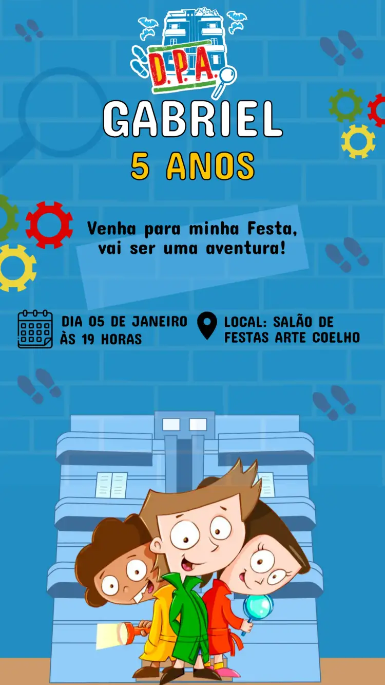 Invitación Convite de Aniversário Infantil DPA – tema Aniversário Infantil colorido, divertido, temático, infantil, brincalhão