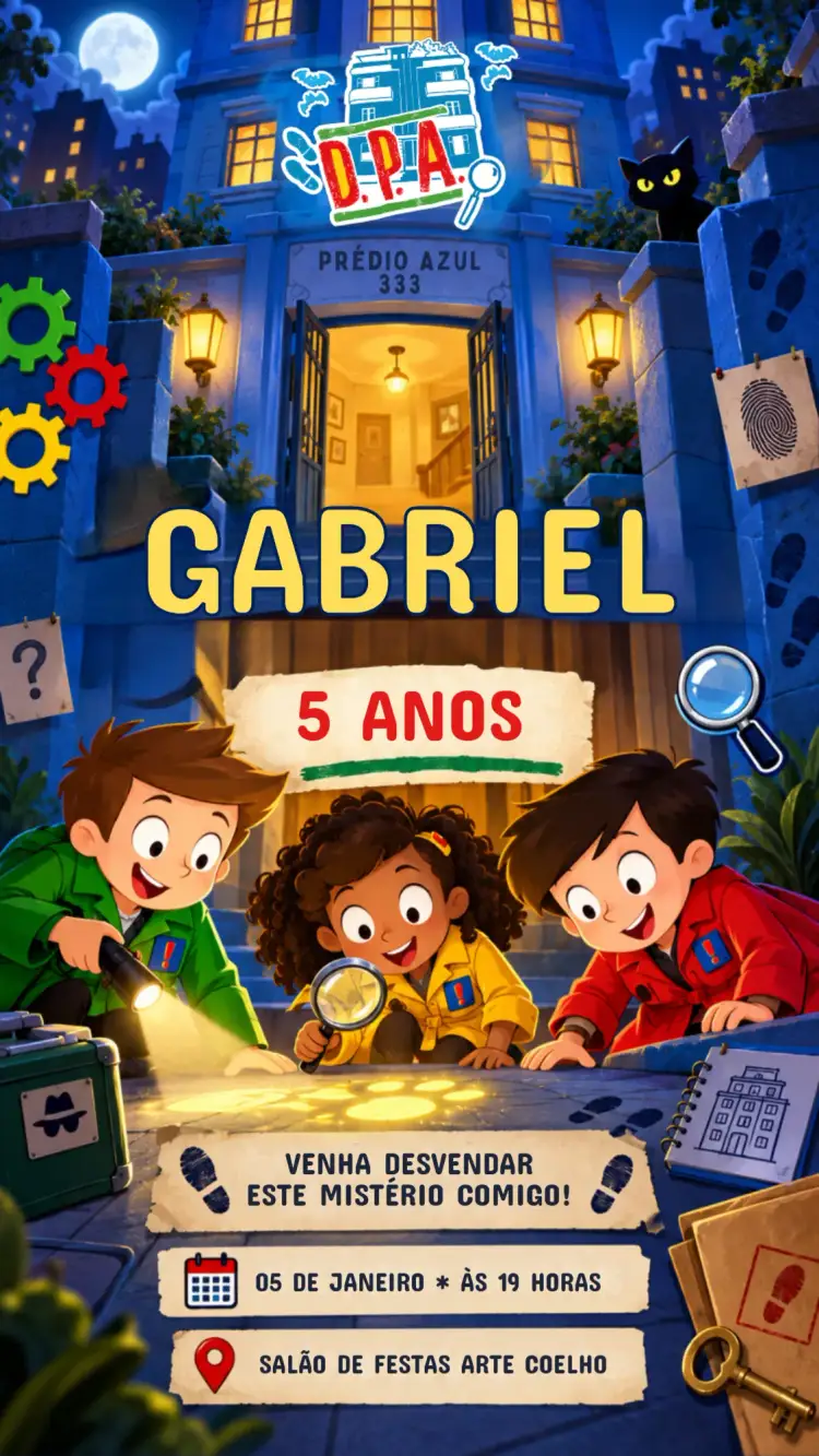 Invitación Convite de Aniversário Infantil DPA – tema Aniversário Infantil colorido, divertido, infantil, fantasia, moderno, lúdico
