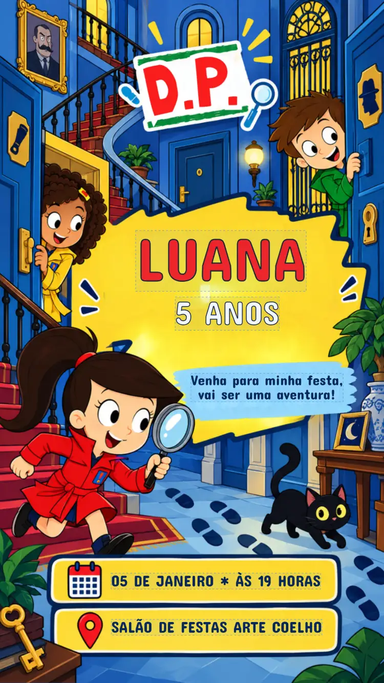 Invitación Convite de Aniversário Infantil DPA – tema Aniversário Infantil colorido, lúdico, divertido, temático, infantil