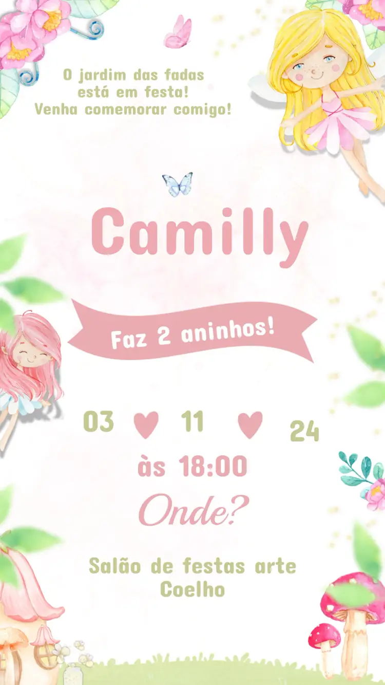 Convite de Aniversário Infantil FADAS