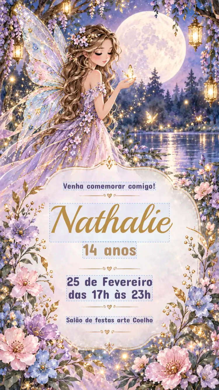 Invitación Convite de Aniversário Infantil FADAS – tema Aniversário Infantil encantado, colorido, lúdico, fantasia, suave, mágico