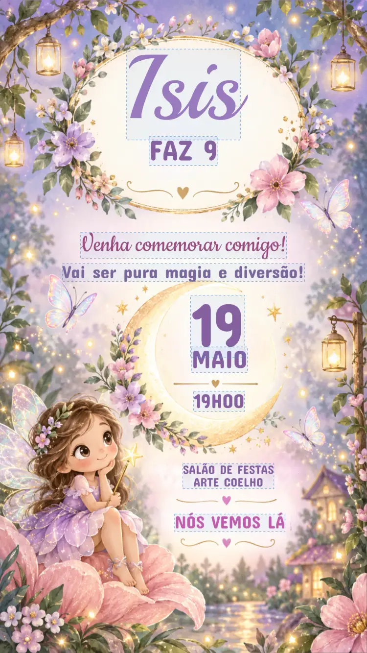 Convite Convite de Aniversário Infantil FADAS – tema Aniversário Infantil mágico, colorido, floral, fantasia, divertido, infantil