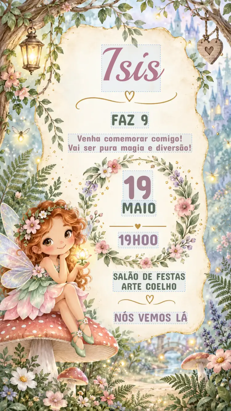 Convite Convite de Aniversário Infantil FADAS – tema Aniversário Infantil mágico, colorido, fantasioso, lúdico, suave, infantil