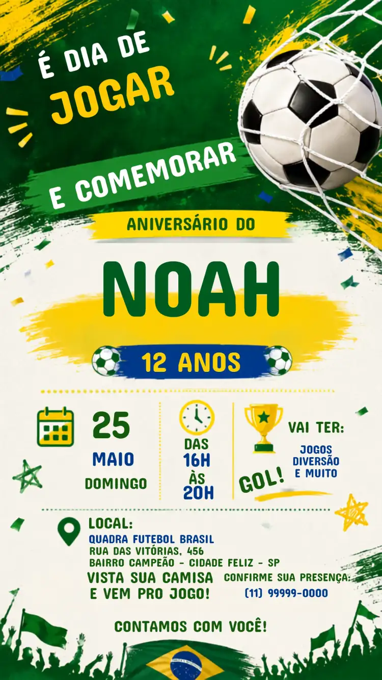 Convite de Aniversário Infantil Futebol Copa