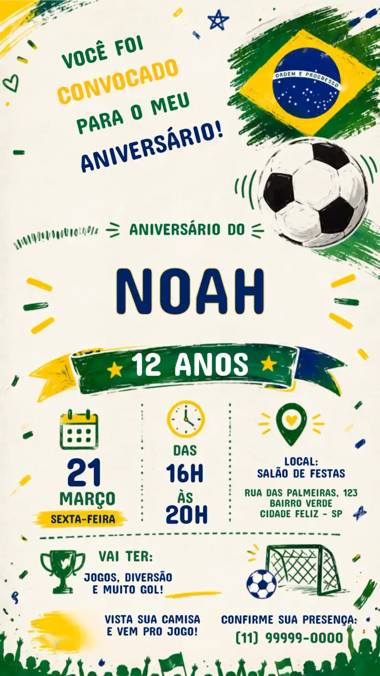 Convite de Aniversário Infantil Futebol copa