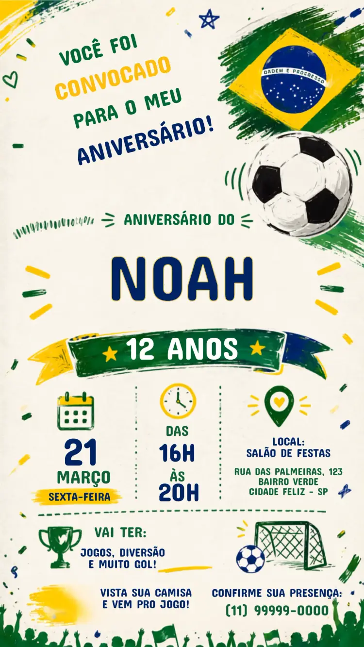 Convite de Aniversário Infantil Futebol copa