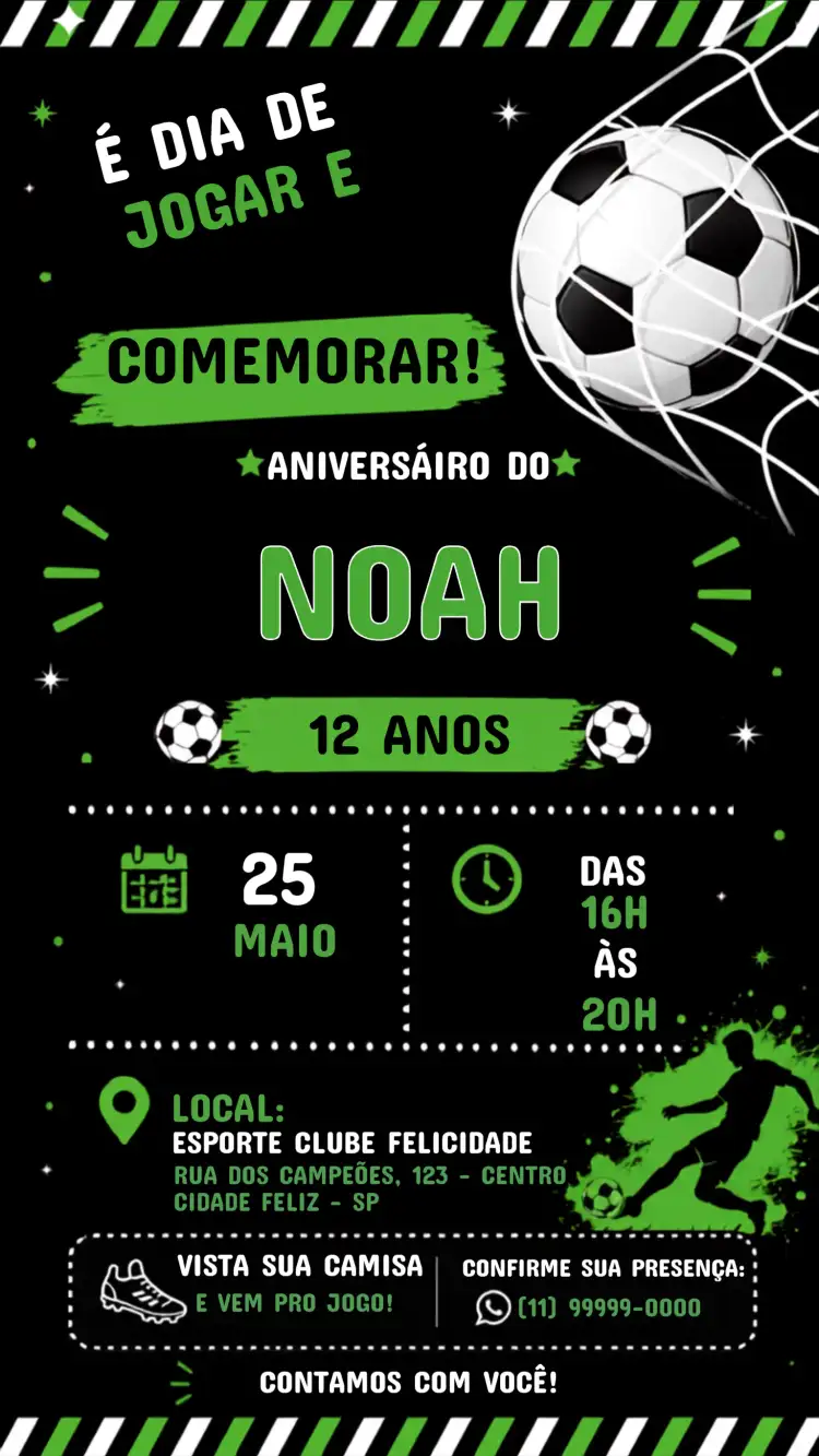 Convite de Aniversário Infantil Futebol Copa