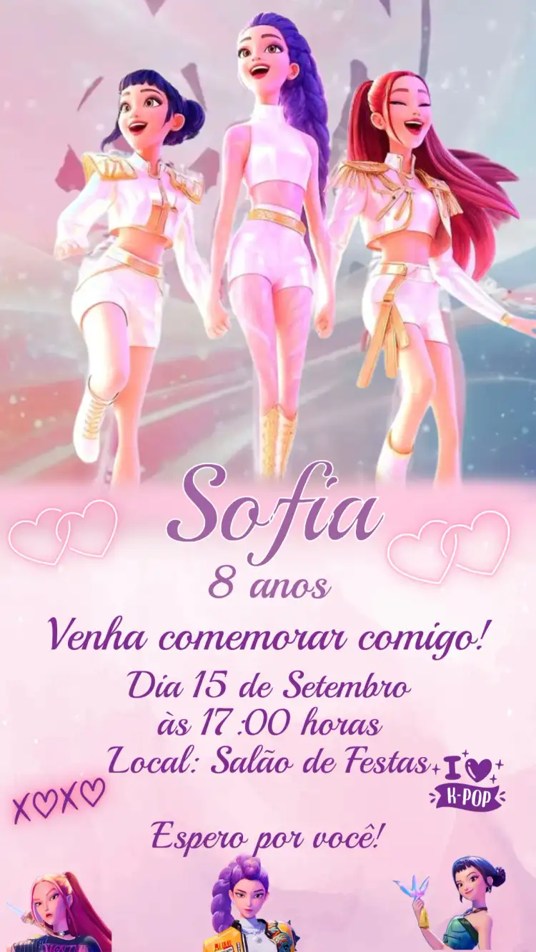 Convite de Aniversário Infantil Guerreiras do K-Pop