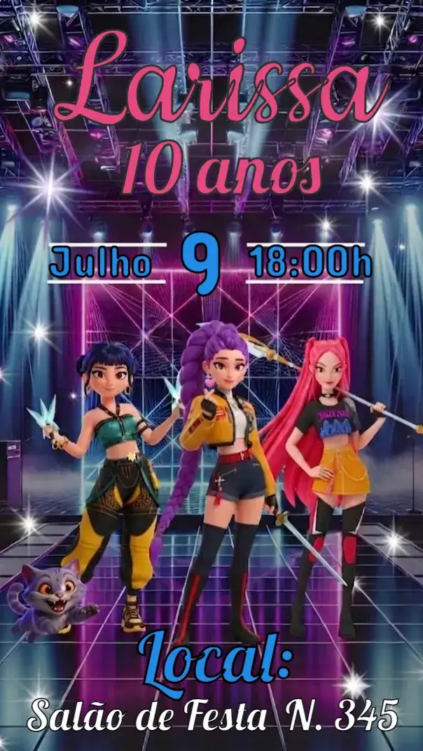 Convite de Aniversário Infantil - Guerreiras do K-Pop
