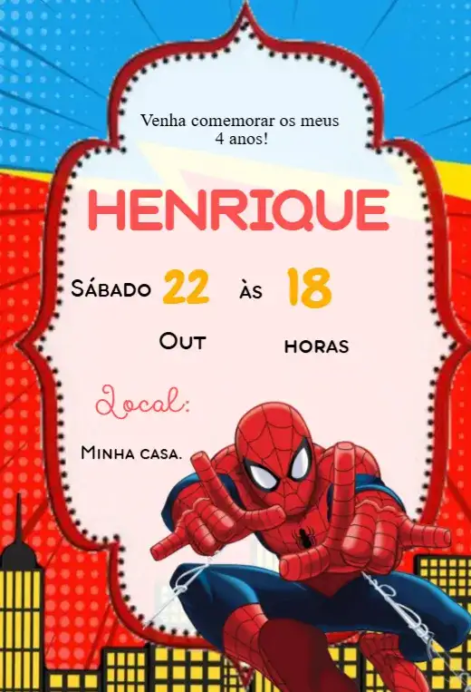 Convite de aniversário infantil Homem-aranha