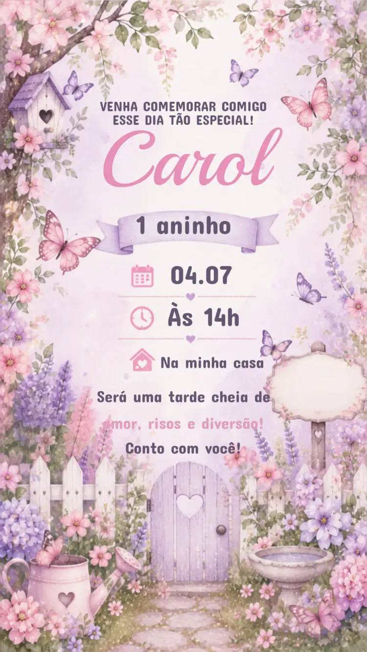 Convite de Aniversário Infantil Jardim das Borboletas