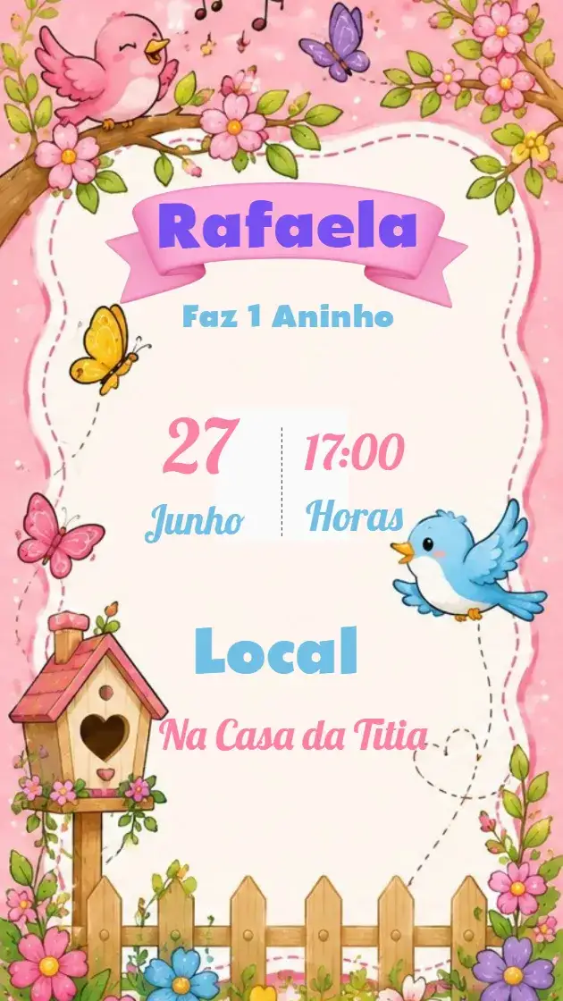 Convite Convite de Aniversário Infantil Jardim Encantado – tema Aniversário Infantil floral, colorido, infantil, mágico, vibrante