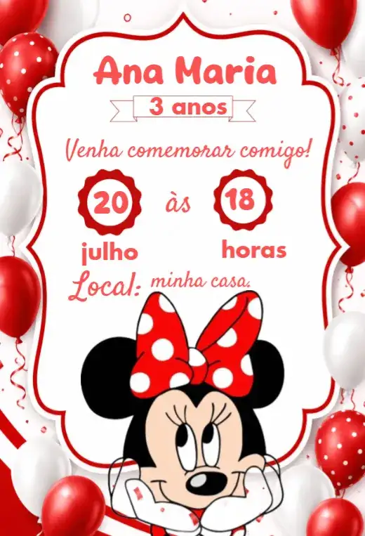 Convite de aniversário infantil Minnie