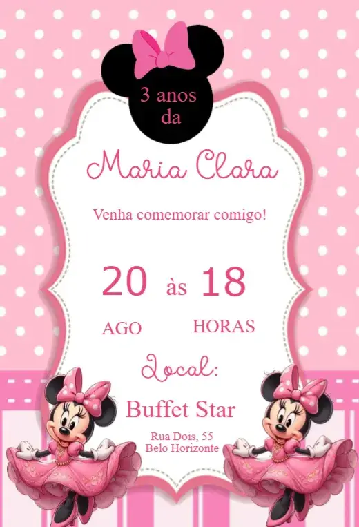 Convite de aniversário infantil Minnie