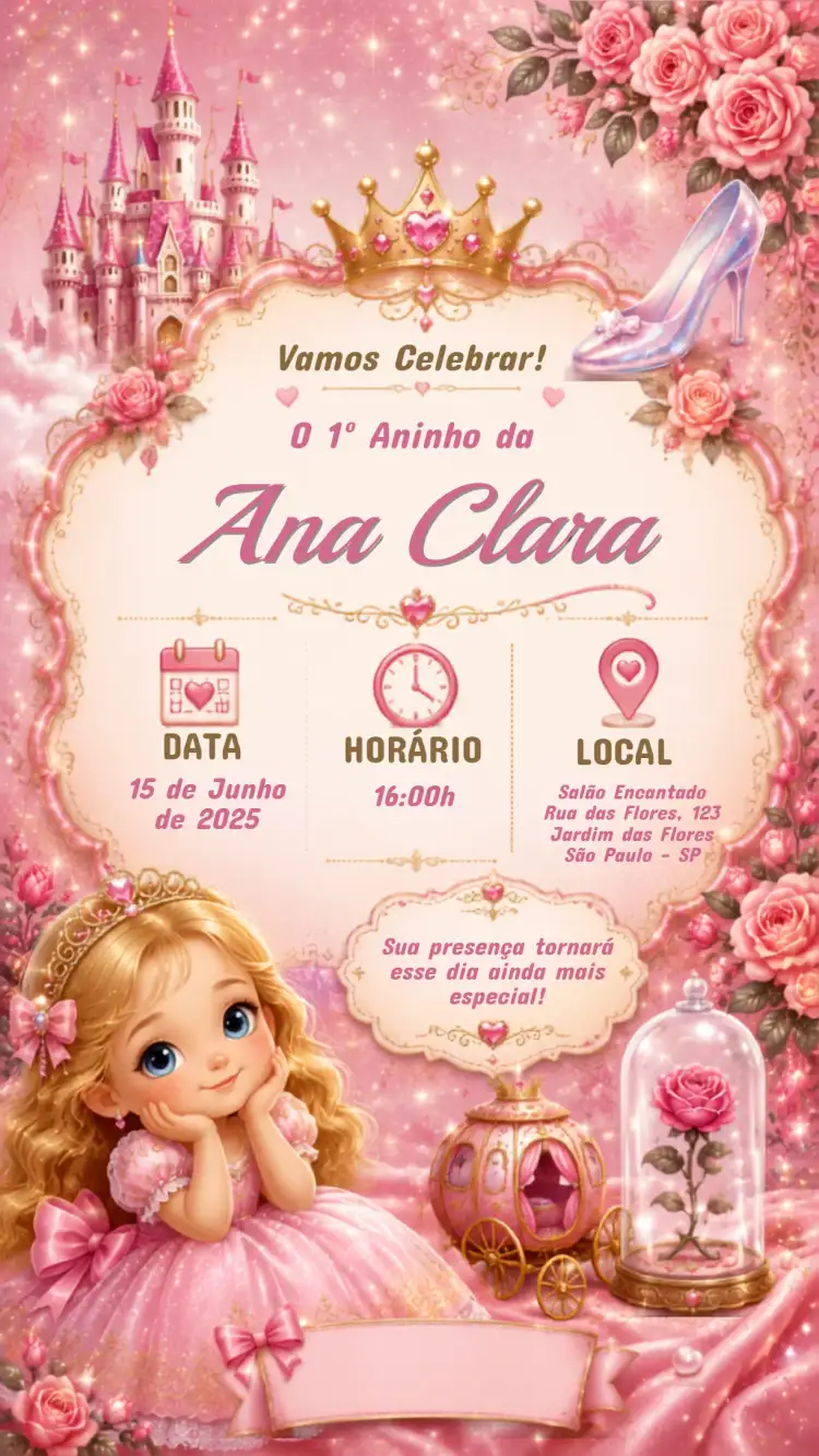 Convite de Aniversário Infantil Princesas Disney