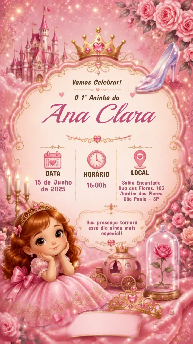 Convite de Aniversário Infantil Princesas Disney2