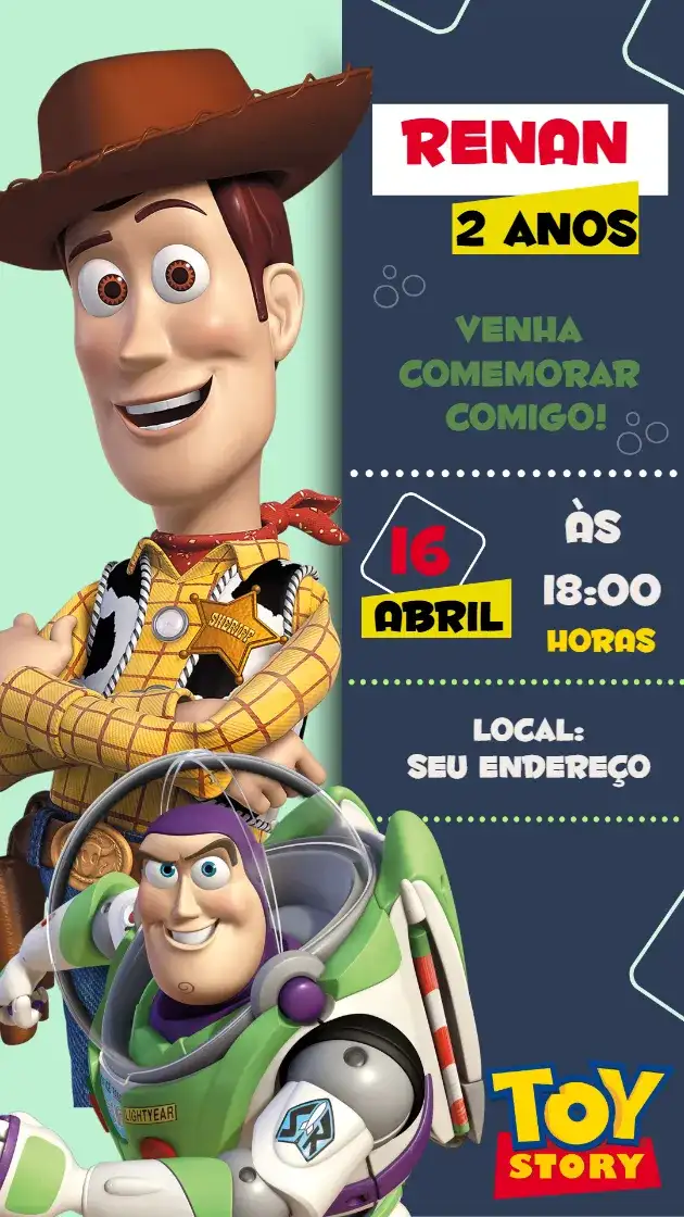 Convite de Aniversário Infantil TOY STORY