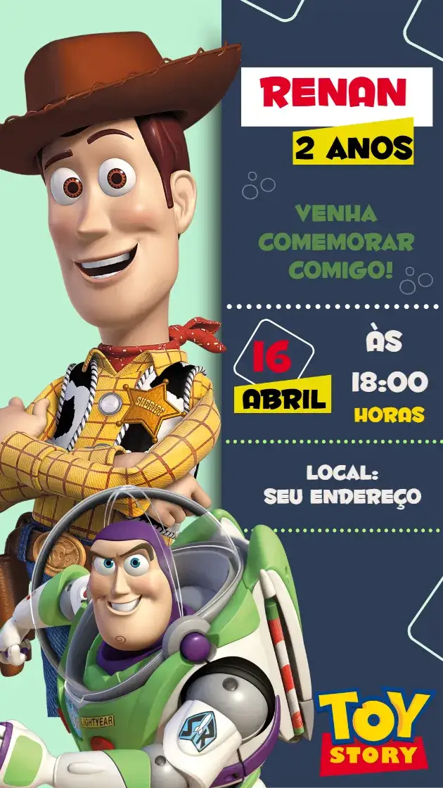Convite Convite de Aniversário Infantil TOY STORY – tema Aniversário Infantil colorido, divertido, animado, infantil, temático, brinquedos