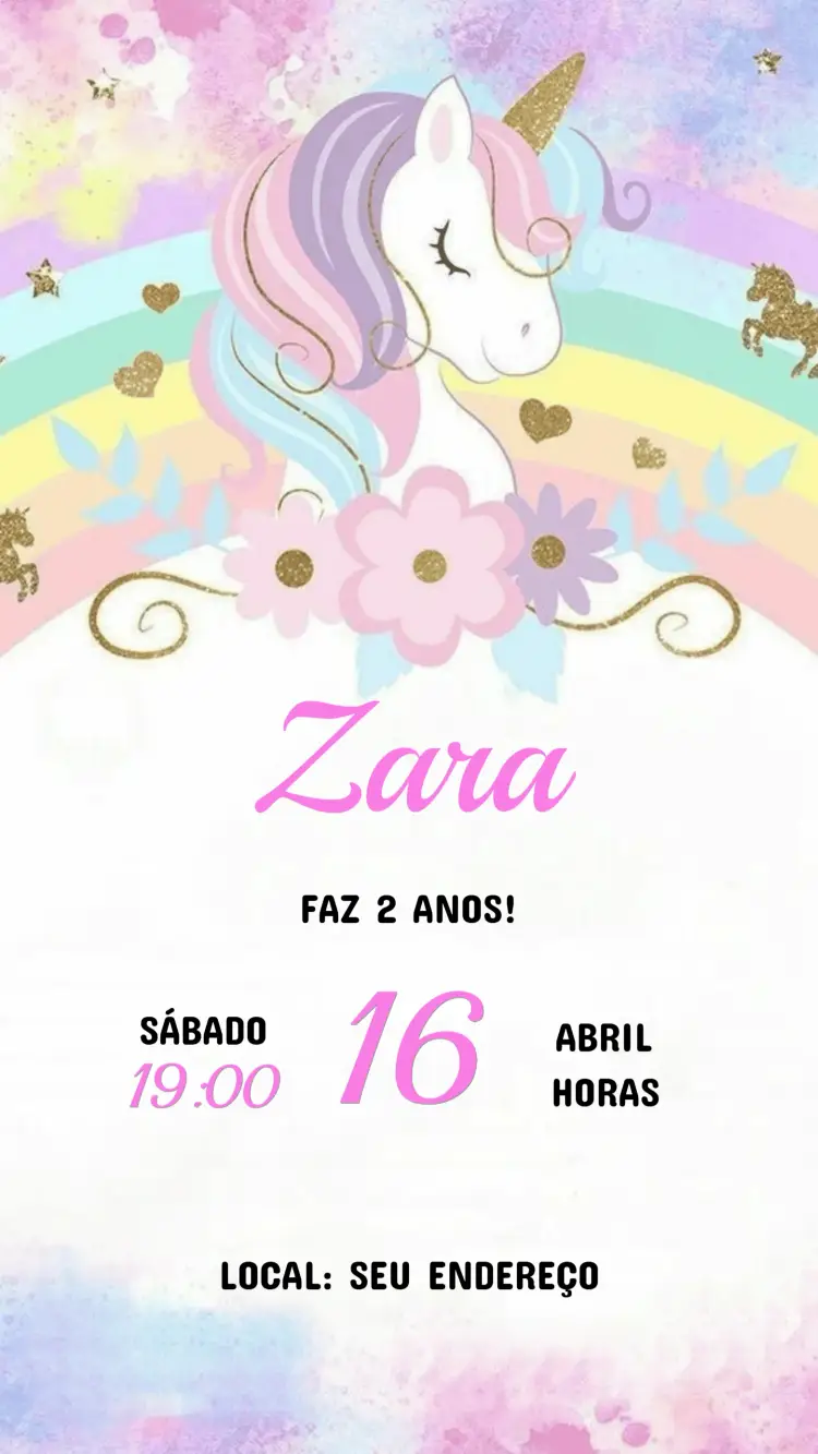 Convite de Aniversário Infantil Unicórnio