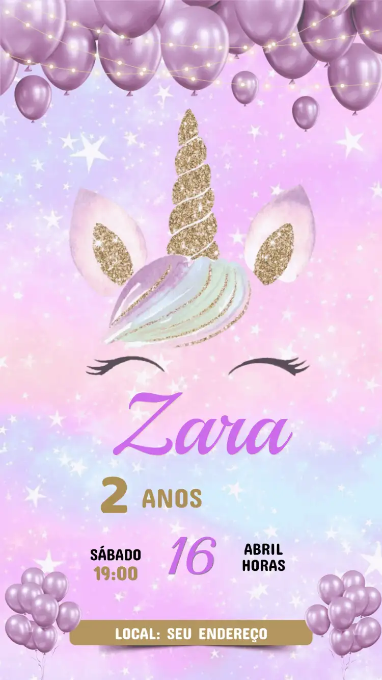 Convite de Aniversário Infantil Unicórnio