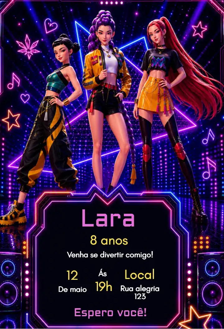 Convite de Aniversário K-Pop Demon Hunters