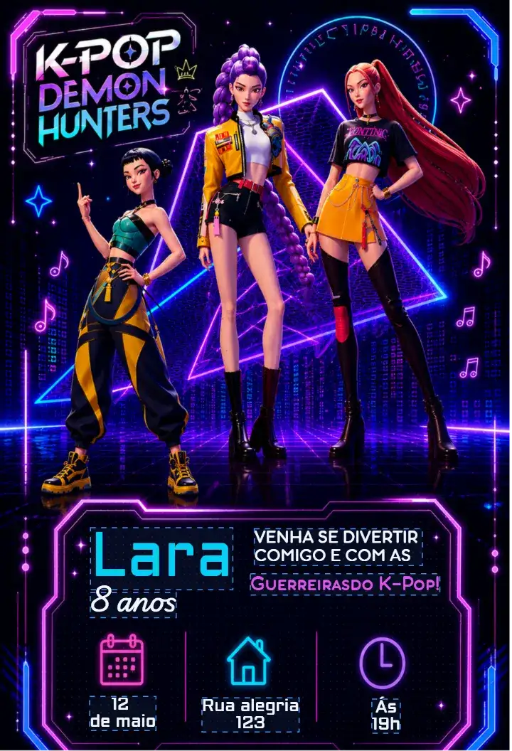 Convite de Aniversário K-Pop Demon Hunters