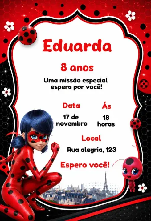 Convite de aniversário lady bug infantil
