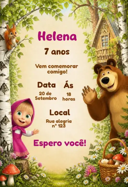 Convite de aniversário masha e o urso