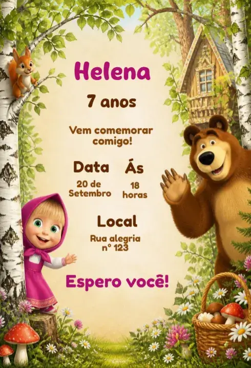 Convite de aniversário masha e o urso