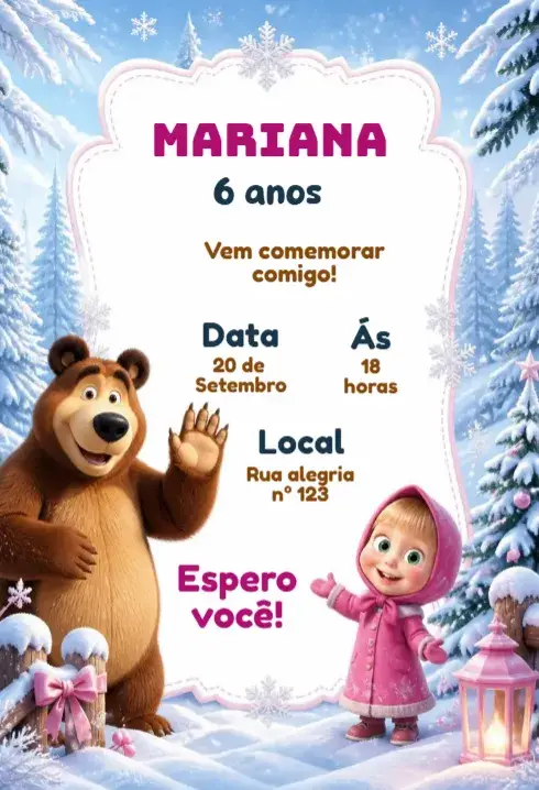 Convite de aniversário masha e o urso para editar