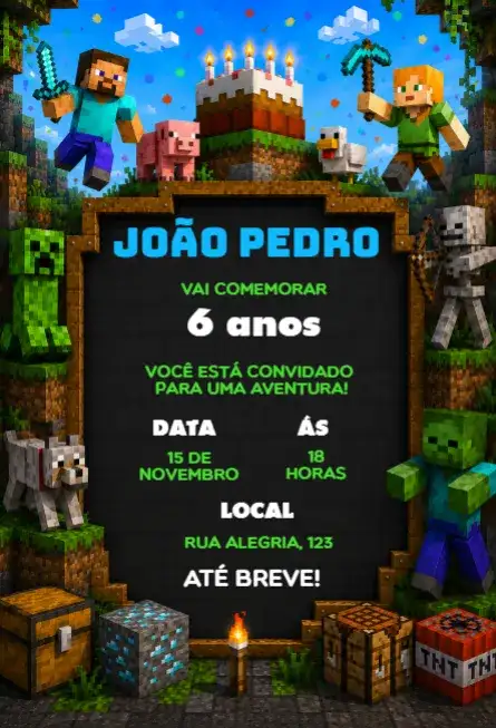 Invitación de cumpleaños de Minecraft