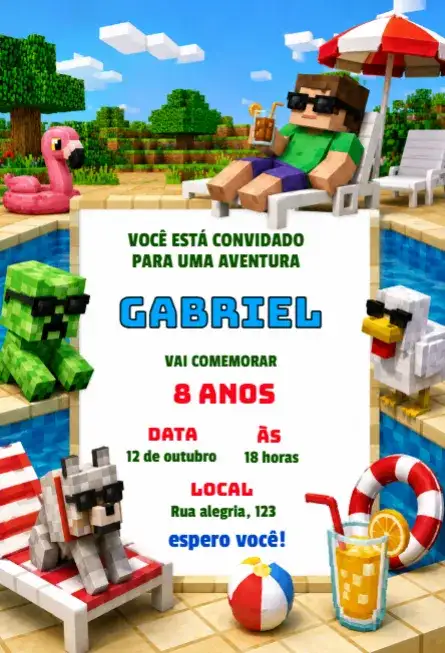Invitación de cumpleaños de Minecraft editable