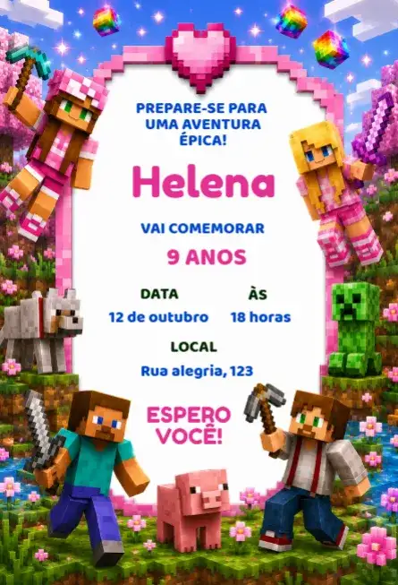 Invitación de cumpleaños de Minecraft editable
