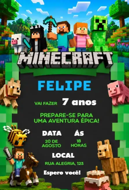 Invitación de cumpleaños de Minecraft editable