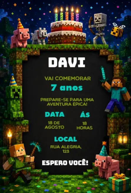Invitación de cumpleaños de Minecraft editable