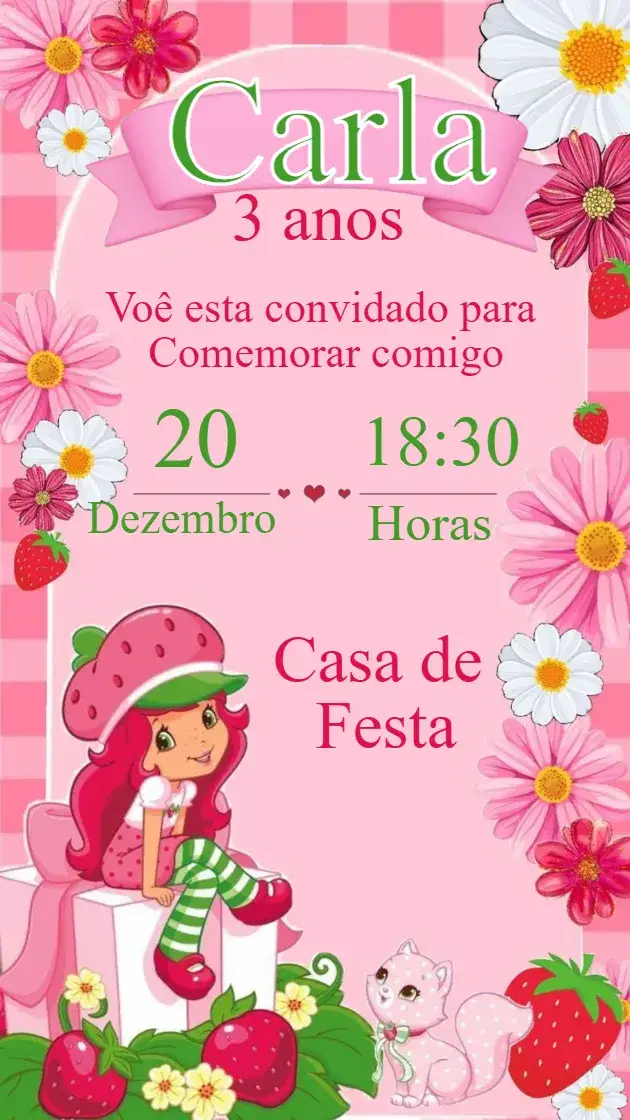 Invitation Strawberry Shortcake birthday invitation – Kids' Birthday Party theme pink, fruits, fun, playful, princess, colorful