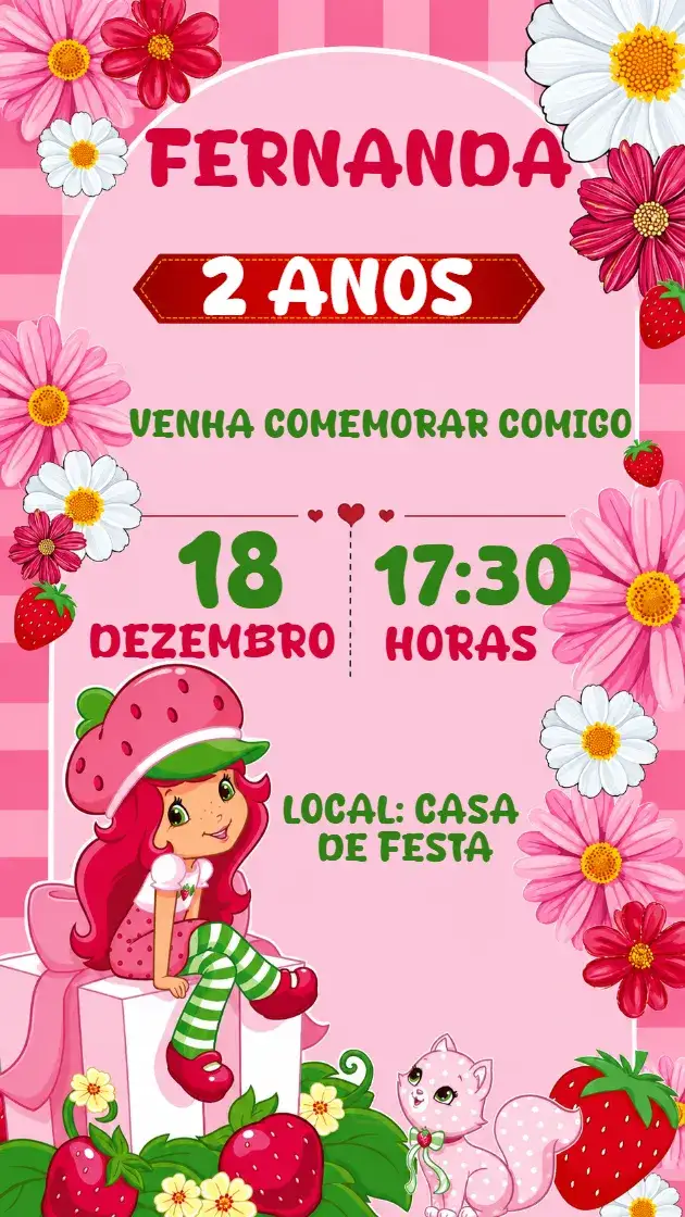 Invitation STRAWBERRY SHORTCAKE BIRTHDAY INVITATION – Kids' Birthday Party theme pink, strawberries, princess, colorful, fun, childish