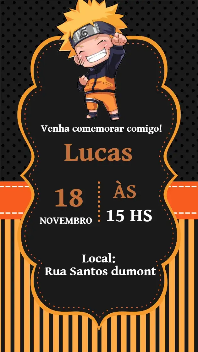 Convite Convite de Aniversário Naruto Chibi – tema Aniversário Infantil colorido, anime, chibi, infantil, divertido, moderno
