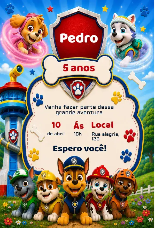 Convite de Aniversário Patrulha Canina Aventura